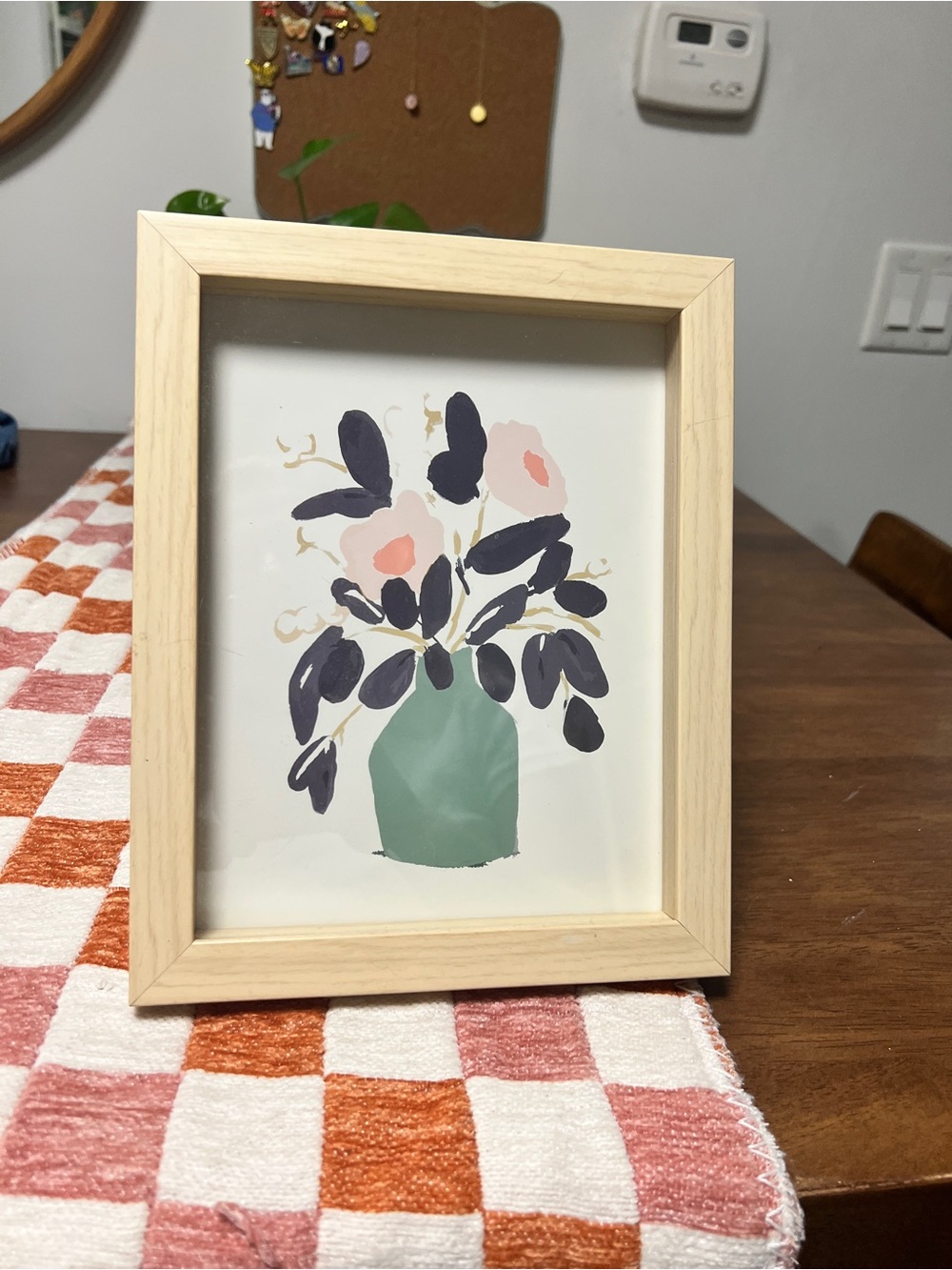 Framed Floral Art Print in Green and Pink
